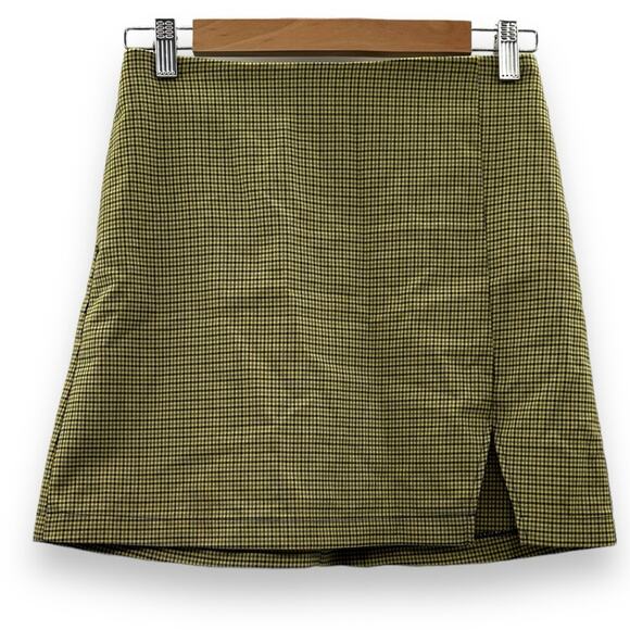 Urban Outfitters UO Darren Notched Pelmet Yellow Houndstooth Mini Skirt Sz S - Picture 2 of 7